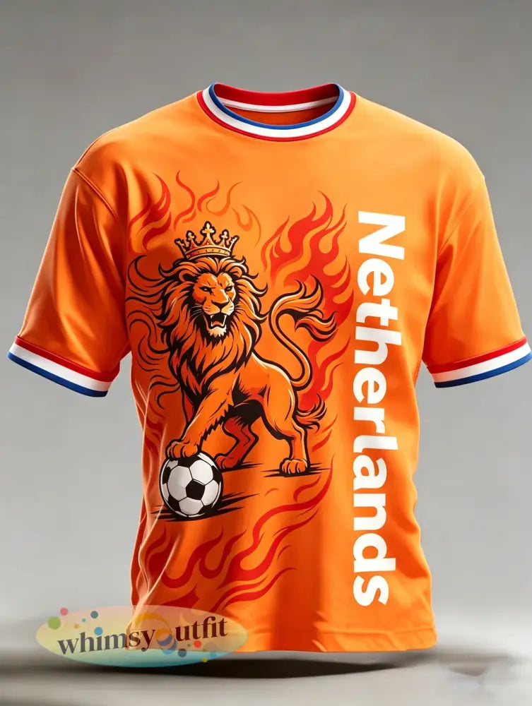 Heren T-shirt met kunstprint met voetbalthema: Nederlandse Leeuw - A / S