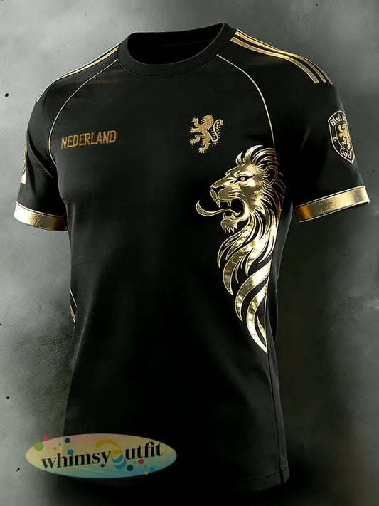 Heren T-shirt met leeuwelement raglanmouwen en korte mouwen - A / S