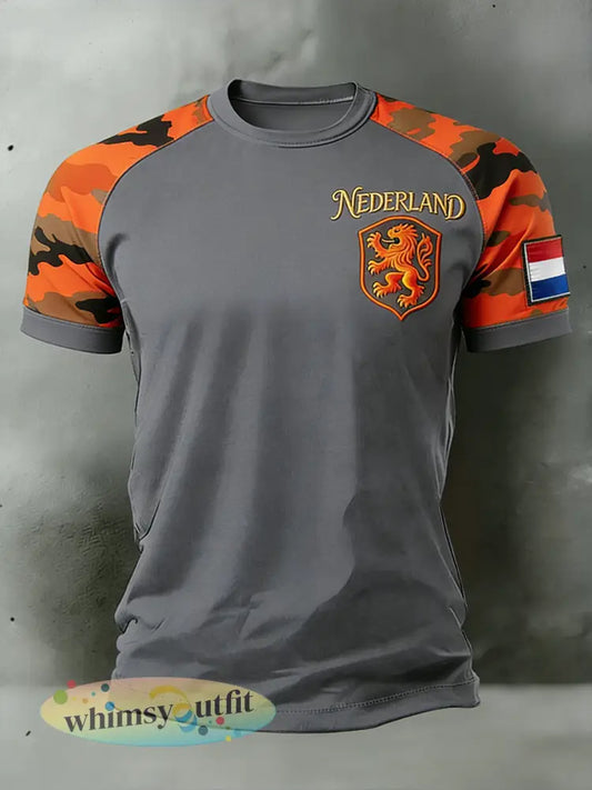 Heren T-shirt met leeuwelement raglanmouwen en korte mouwen - A / S