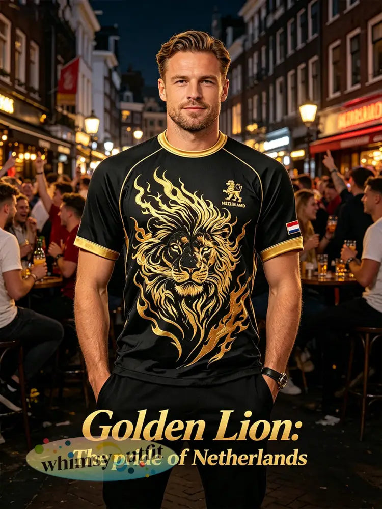 Heren T-shirt met leeuwenprint en raglanmouwen