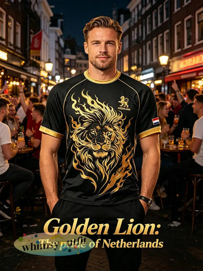 Heren T-shirt met leeuwenprint en raglanmouwen