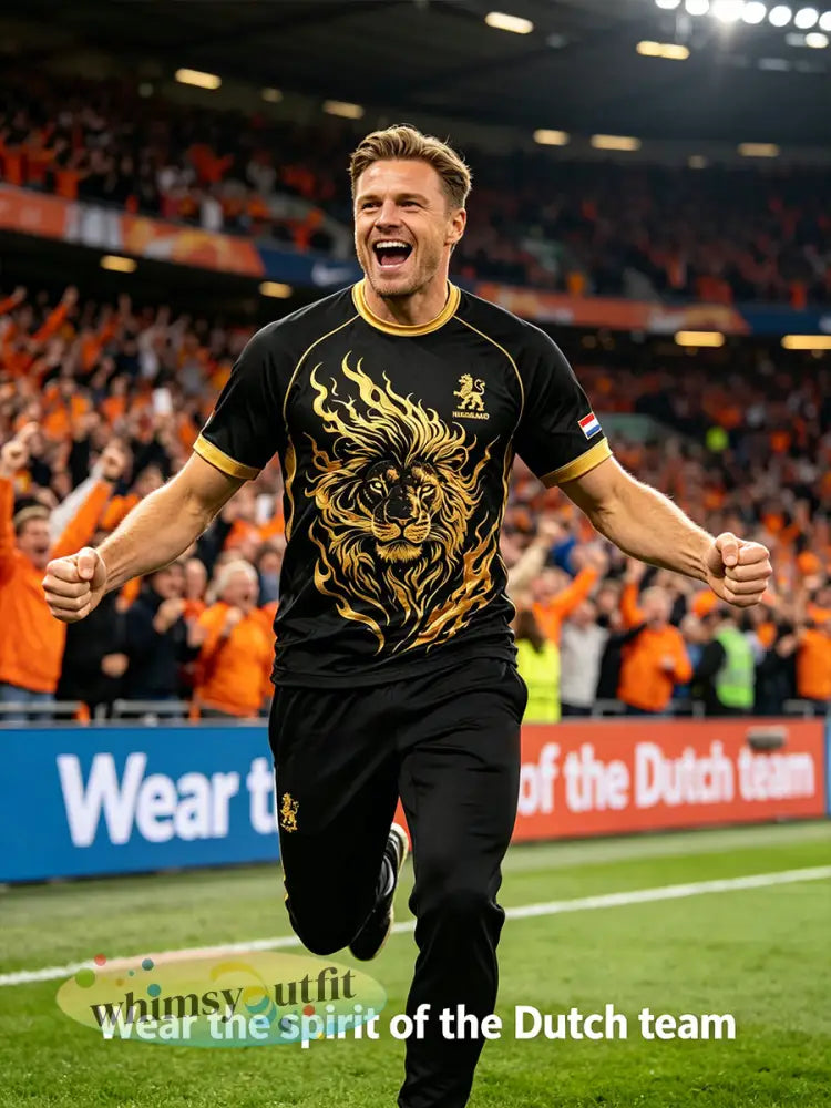 Heren T-shirt met leeuwenprint en raglanmouwen