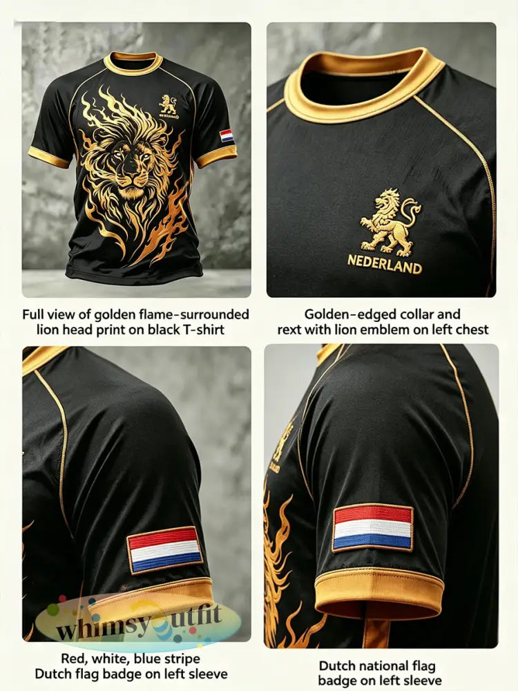 Heren T-shirt met leeuwenprint en raglanmouwen