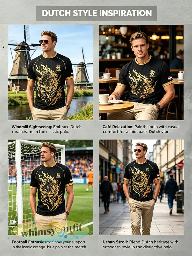 Heren T-shirt met leeuwenprint en raglanmouwen
