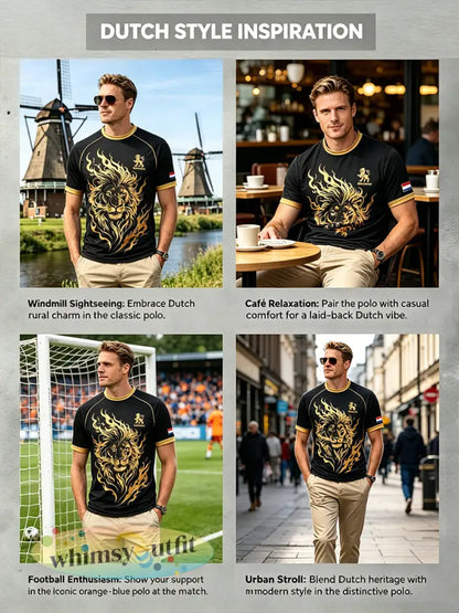 Heren T-shirt met leeuwenprint en raglanmouwen