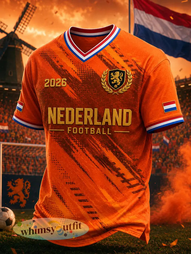 Heren T-shirt met leeuwenprint V-hals en korte mouwen - A / S