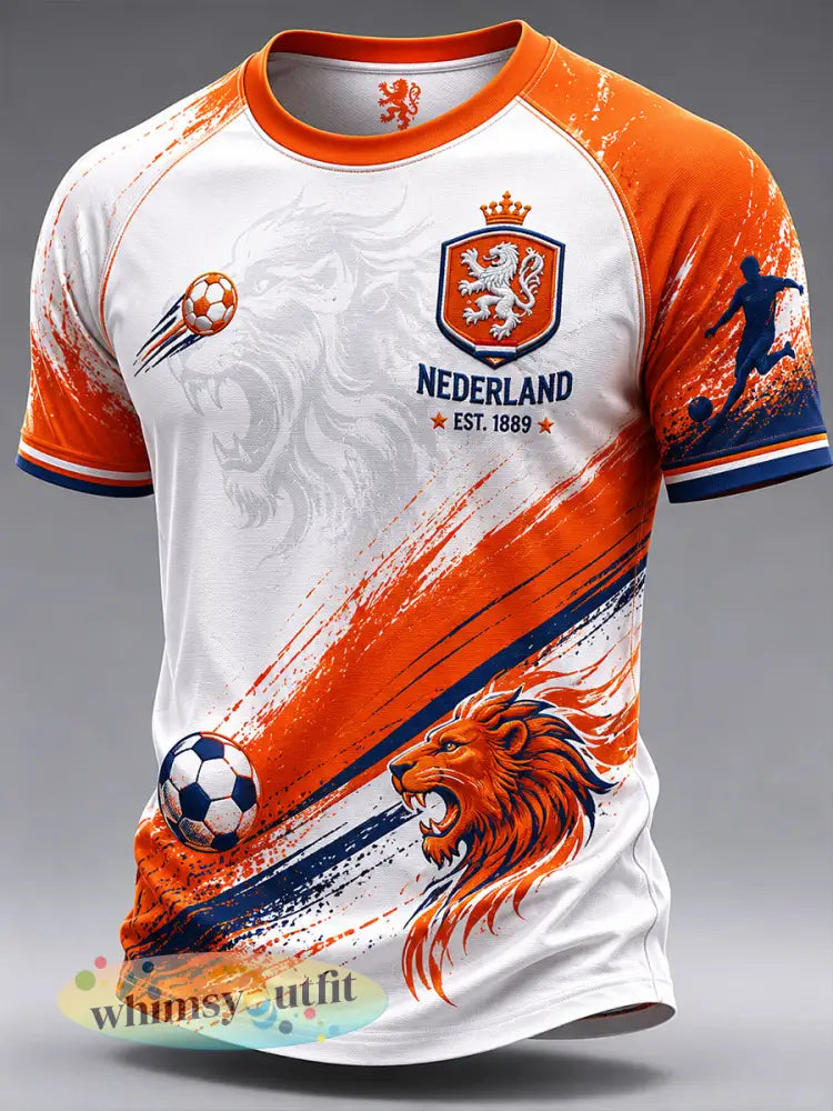 Heren T-shirt met leeuwenvoetbalkunstprint en raglanmouwen - A / S