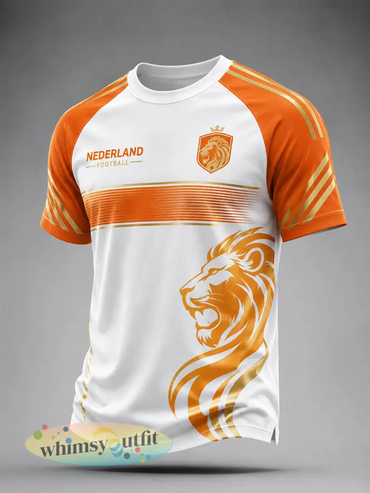 Heren T-shirt met leeuwenvoetbalpatroon raglanmouwen en korte mouwen - A / S