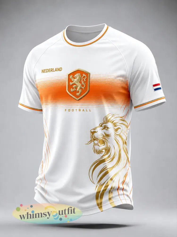 Heren T-shirt met leeuwenvoetbalpatroon raglanmouwen en korte mouwen - A / S