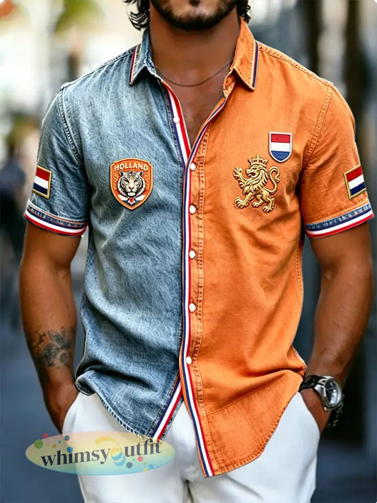Heren T-shirt met Nederlandse voetbalprint en korte mouwen casual stijl - Veelkleurig / S