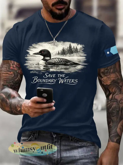 Heren T-shirt met opdruk ’Save The Boundary Waters’ - Marineblauw / S