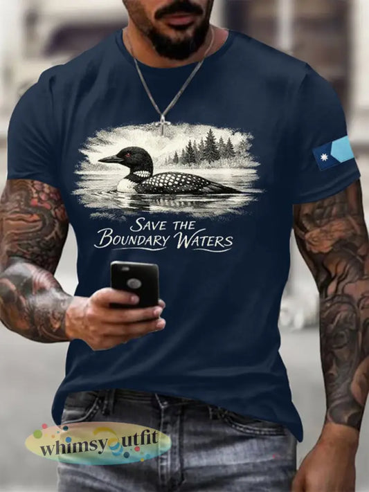Heren T-shirt met opdruk ’Save The Boundary Waters’ - Marineblauw / S