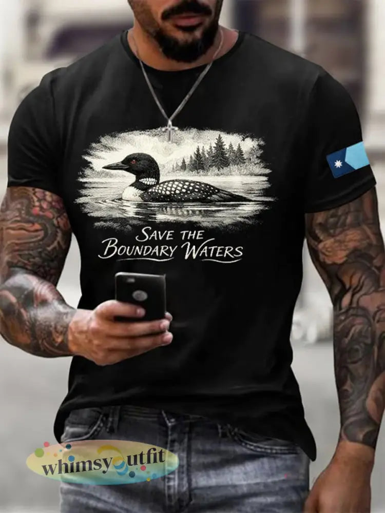 Heren T-shirt met opdruk ’Save The Boundary Waters’ - Zwart / S
