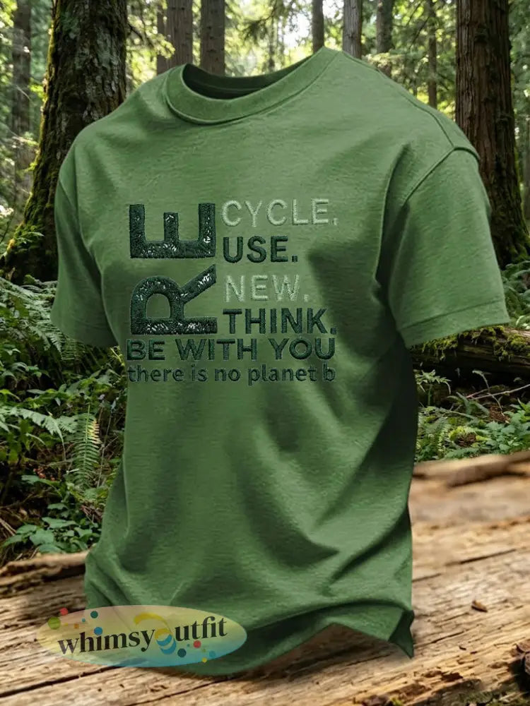 Heren T-shirt met opdruk: There Is No Planet B - Groen Leger / S