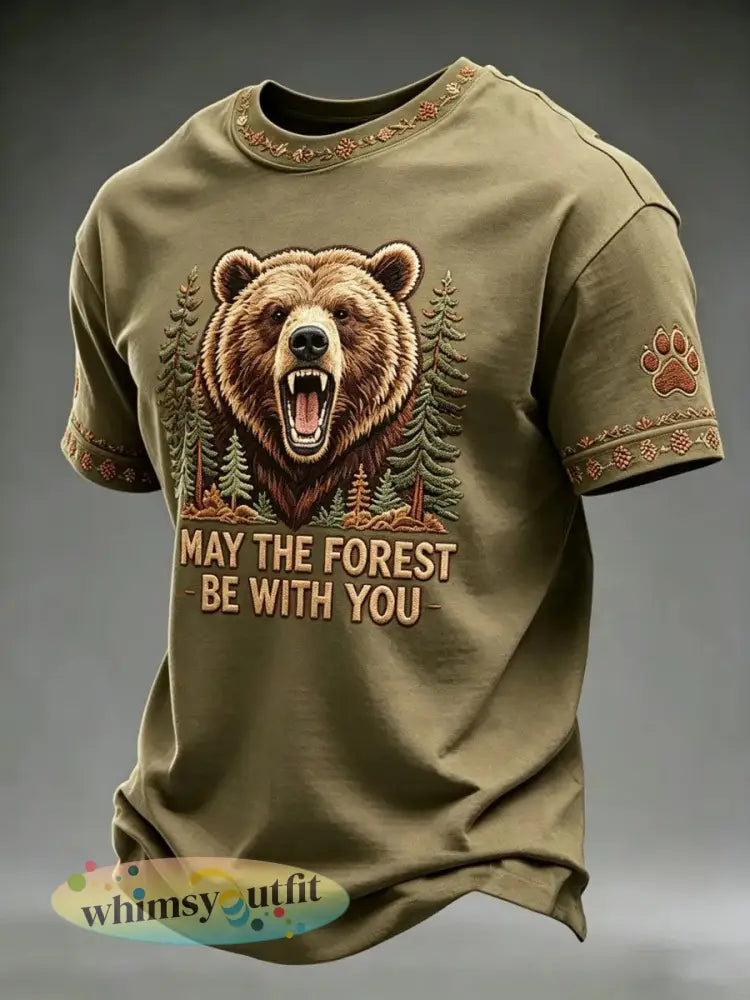 Heren T-shirt met print ’May The Forest Be With You’ casual - als foto / S