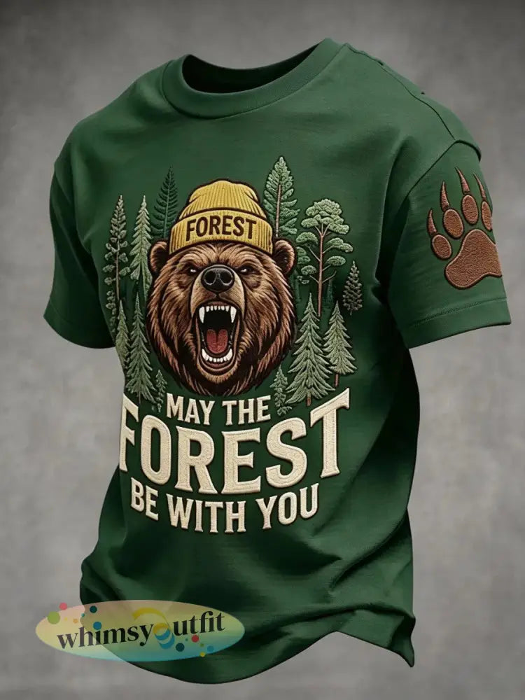Heren T-shirt met print ’May The Forest Be With You’ casual - als foto / S
