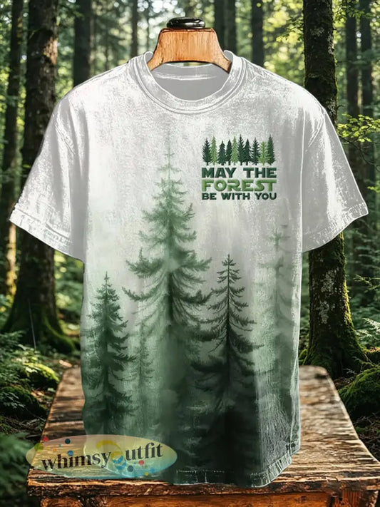Heren T-shirt met print ’May The Forest Be With You’ casual - als foto / S