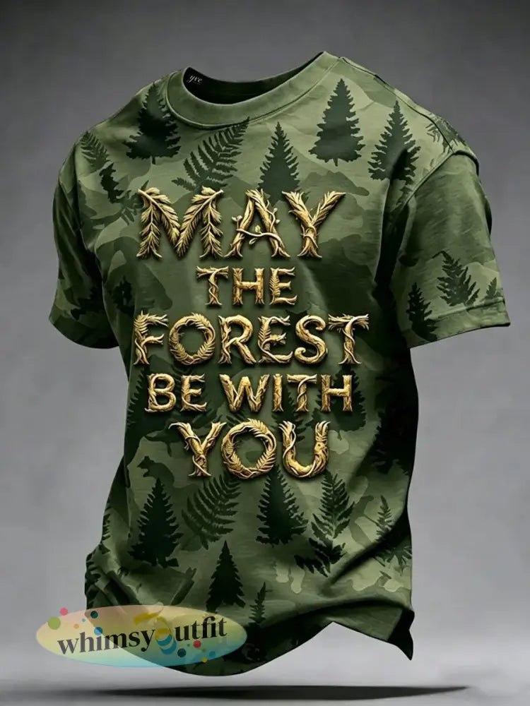 Heren T-shirt met print ’May The Forest Be With You’ casual - als foto / S
