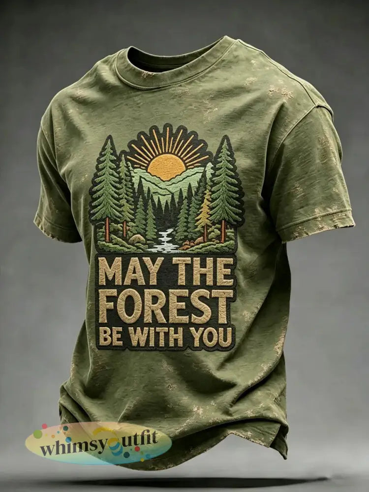 Heren T-shirt met print ’May The Forest Be With You’ casual - als foto / S