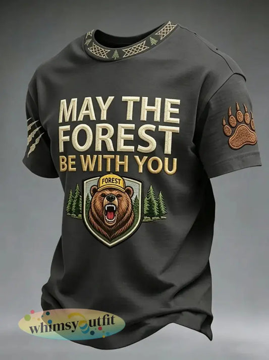 Heren T-shirt met print ’May The Forest Be With You’ casual - als foto / S
