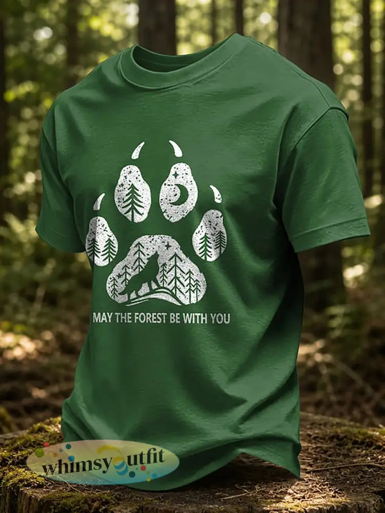 Heren T-shirt met print ’May The Forest Be With You’ casual - Groen / S