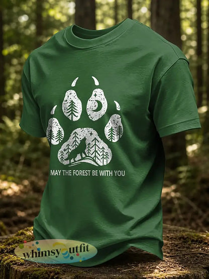 Heren T-shirt met print ’May The Forest Be With You’ casual - Groen / S