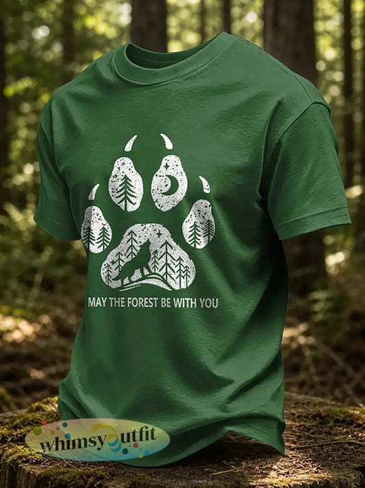 Heren T-shirt met print ’May The Forest Be With You’ casual - Groen / S