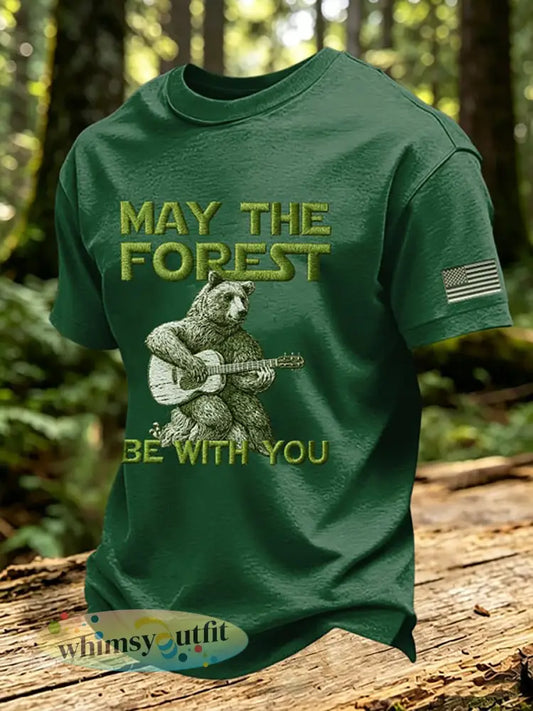 Heren T-shirt met print ’May The Forest Be With You’ casual - Groen / S