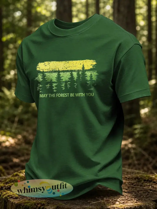 Heren T-shirt met print ’May The Forest Be With You’ casual - Groen / S