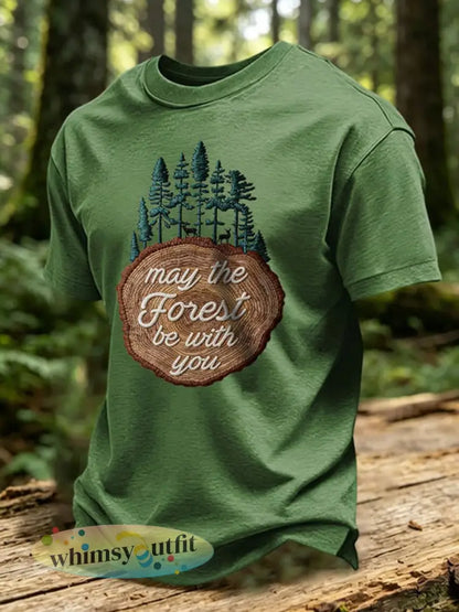 Heren T-shirt met print ’May The Forest Be With You’ casual - Groen / S