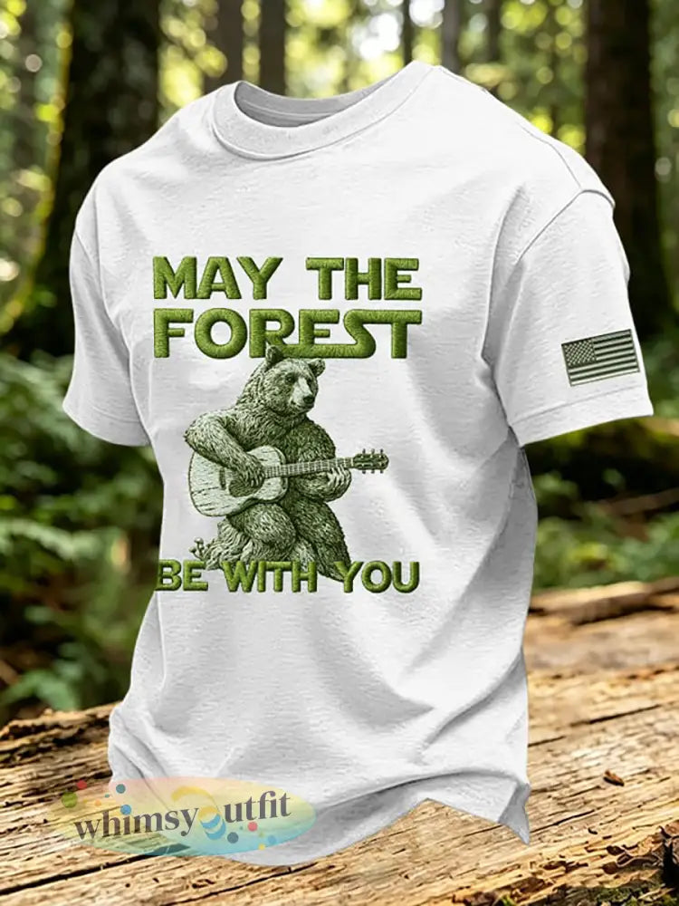 Heren T-shirt met print ’May The Forest Be With You’ casual - Wit / S