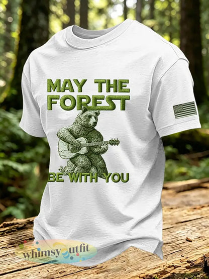 Heren T-shirt met print ’May The Forest Be With You’ casual - Wit / S