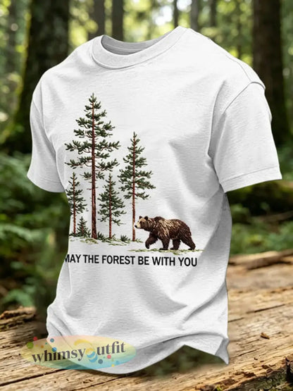 Heren T-shirt met print ’May The Forest Be With You’ casual - Wit / S