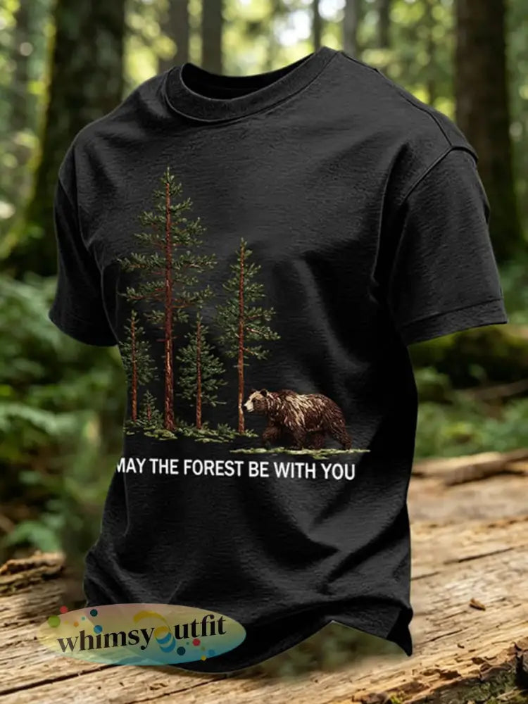 Heren T-shirt met print ’May The Forest Be With You’ casual - Zwart / S