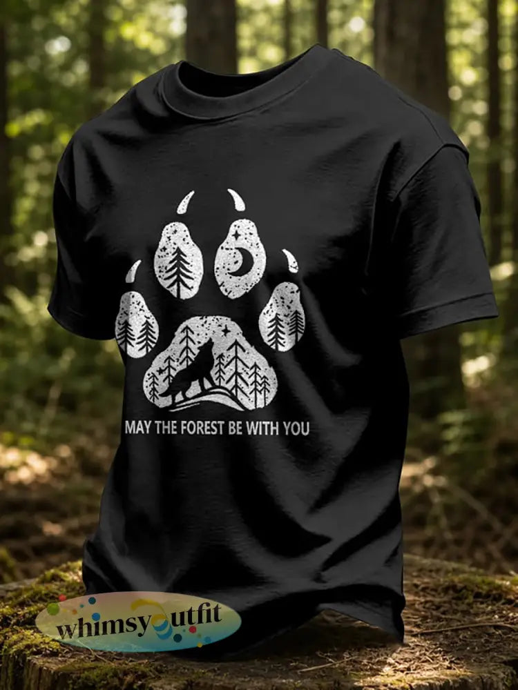 Heren T-shirt met print ’May The Forest Be With You’ casual - Zwart / S