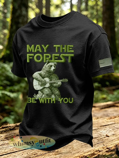 Heren T-shirt met print ’May The Forest Be With You’ casual - Zwart / S
