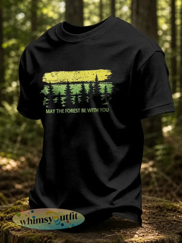 Heren T-shirt met print ’May The Forest Be With You’ casual - Zwart / S