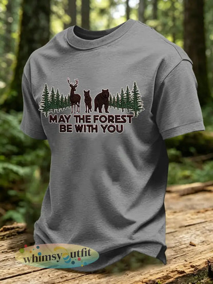 Heren T-shirt met print: May The Forest Be With You - Grijs / S