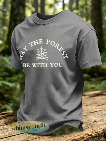 Heren T-shirt met print: May The Forest Be With You - Grijs / S
