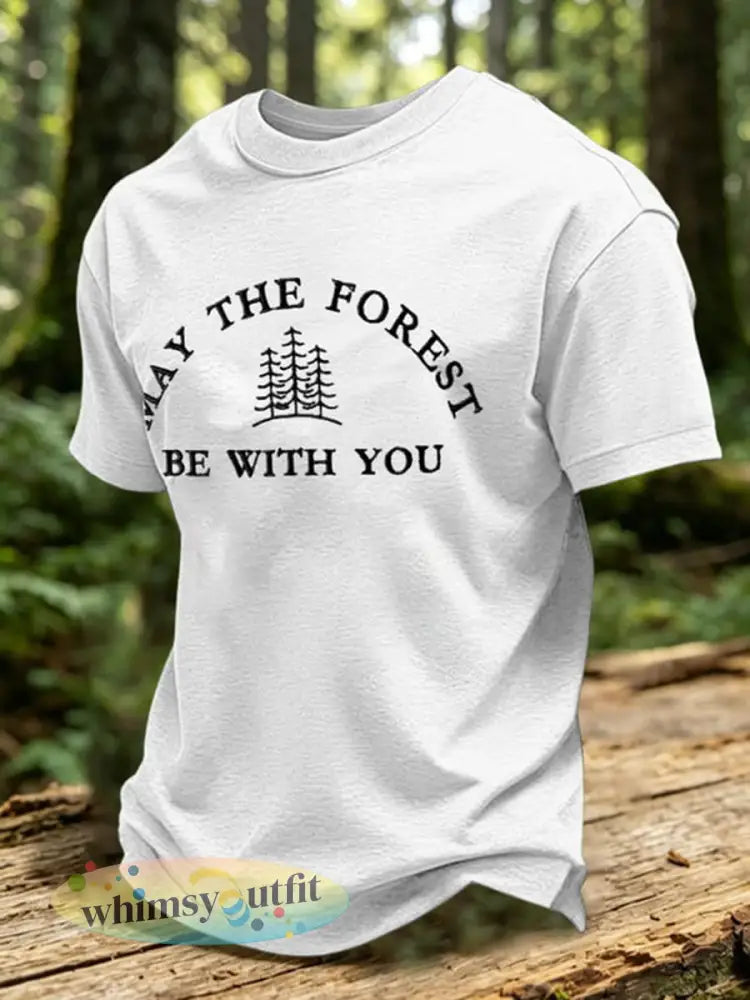 Heren T-shirt met print: May The Forest Be With You - Wit / S