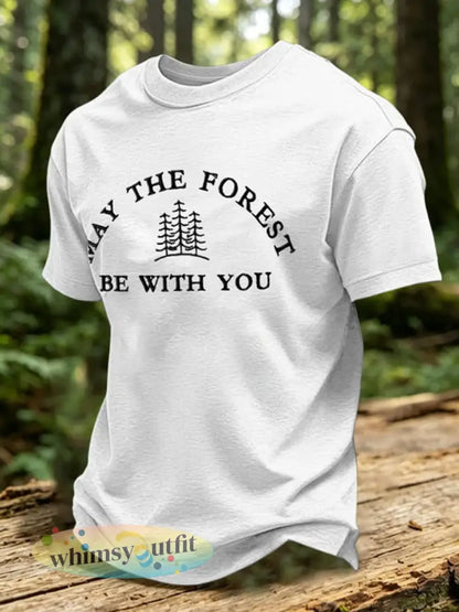 Heren T-shirt met print: May The Forest Be With You - Wit / S