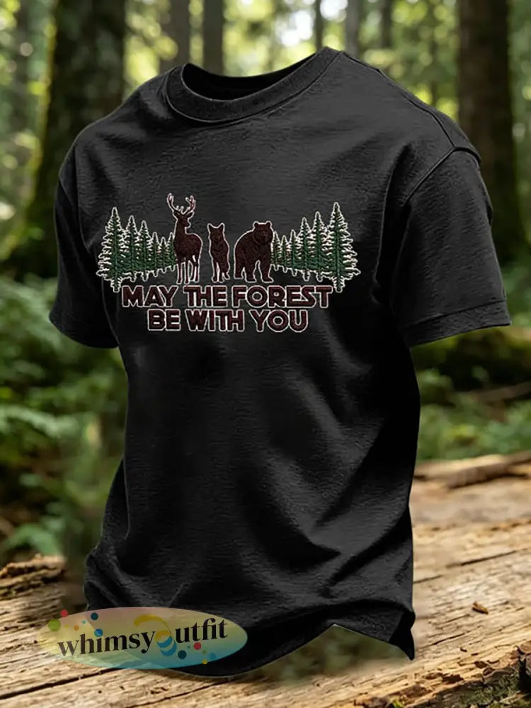 Heren T-shirt met print: May The Forest Be With You - Zwart / S