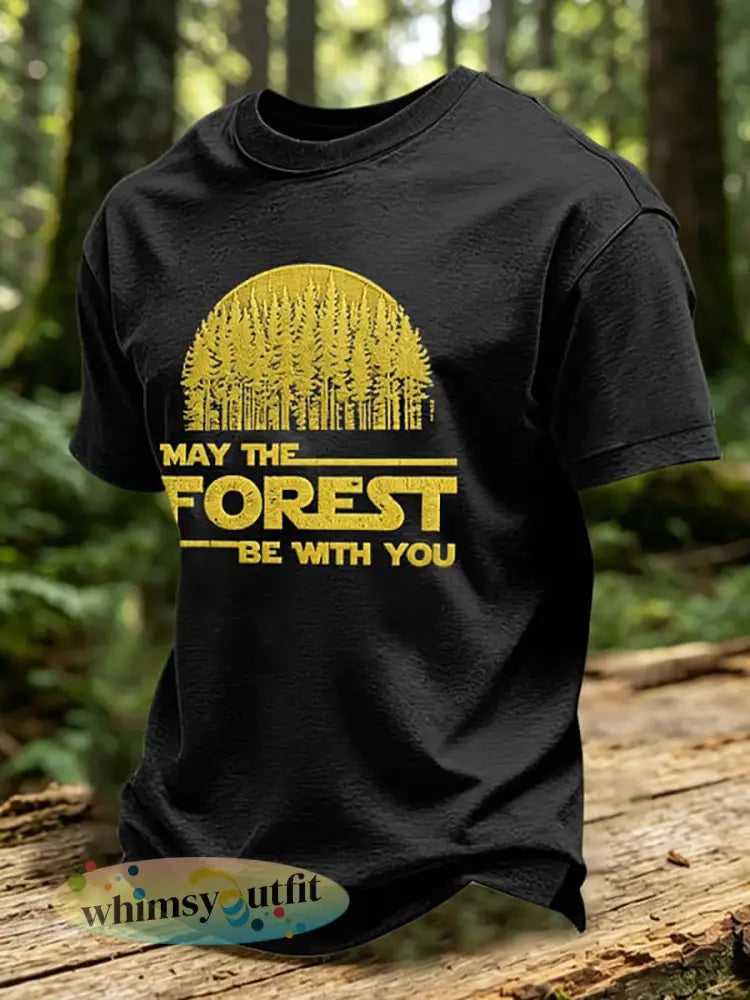 Heren T-shirt met print: May The Forest Be With You - Zwart / S