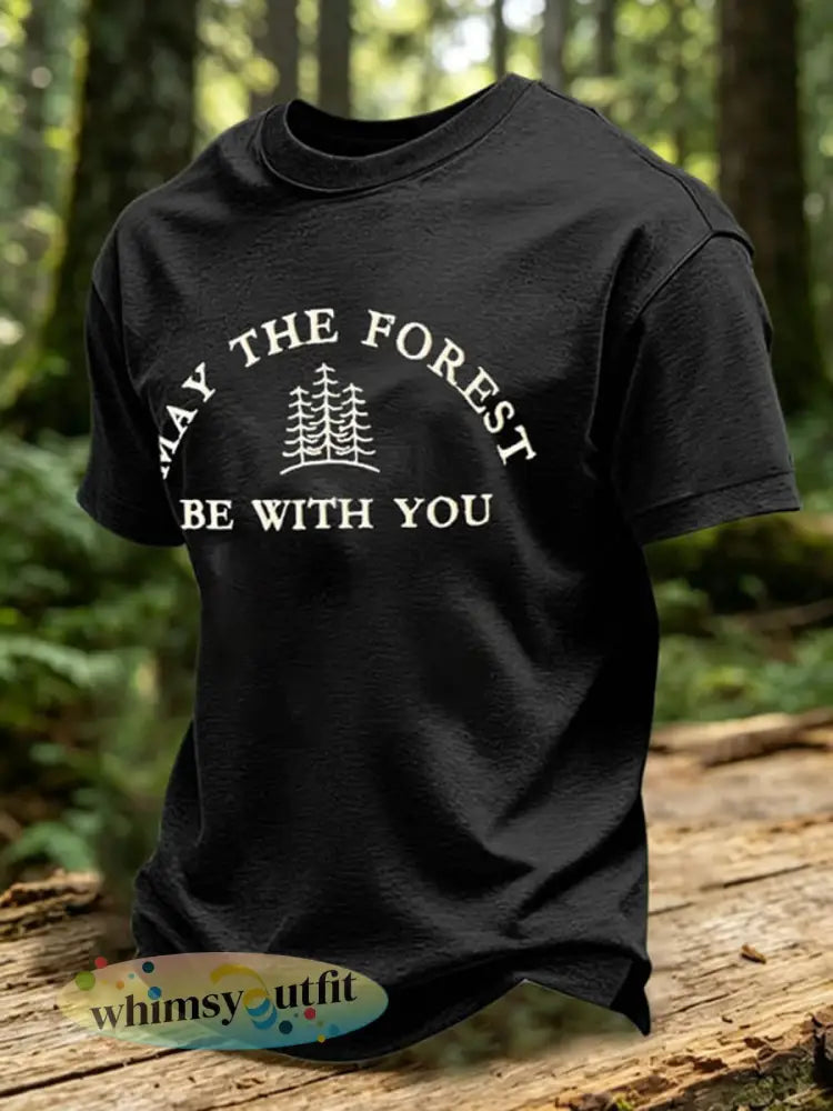 Heren T-shirt met print: May The Forest Be With You - Zwart / S