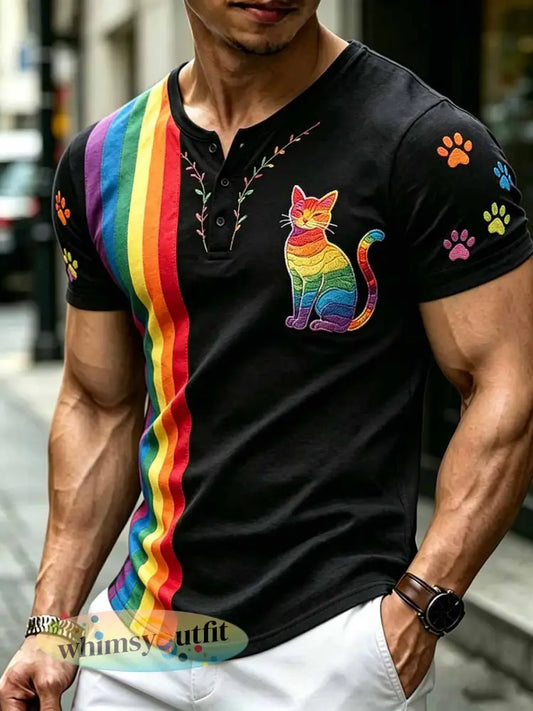 Heren T-shirt met regenboogbloemenprint - als foto / S