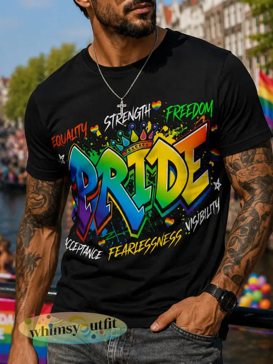 Heren-T-shirt met regenboogprint en korte mouwen voor de LHBT-gemeenschap - A / S
