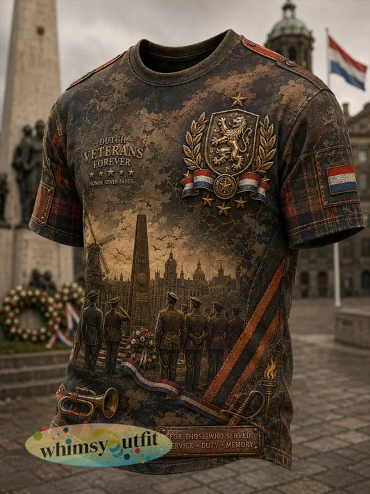 Heren T-shirt met retro veteraanprint en korte mouwen - A / S