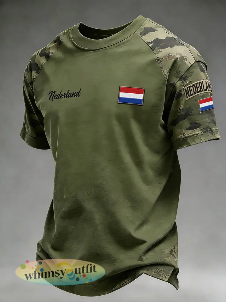 Heren T-shirt met retro veteraanprint en korte mouwen - A / S