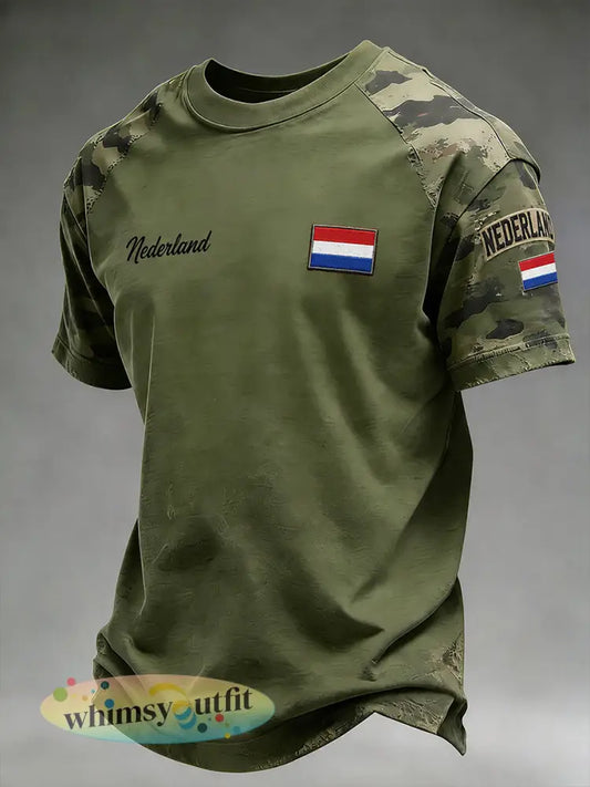 Heren T-shirt met retro veteraanprint en korte mouwen - A / S