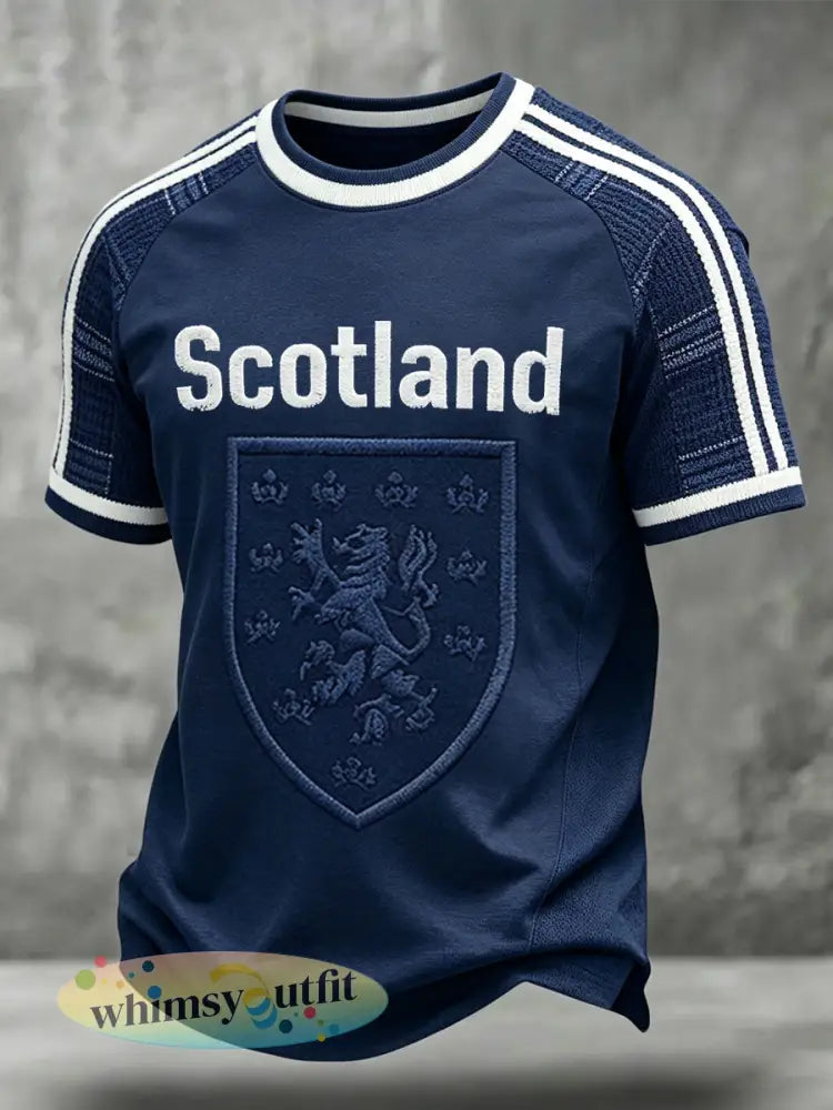 Heren T-shirt met Schots voetbalthema en opdruk - Diep Blauw / S